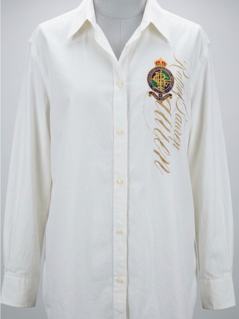 Ralph Lauren Cream Button-Down Shirt with Embroidered Crest Sz 2X Women - Picture 3 of 11